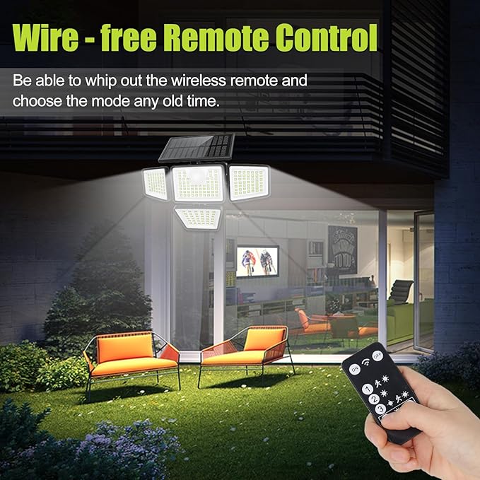 3000LM Solar Lights Outdoor with Motion Sensor,4 Head 270° Wide Angle Street ...