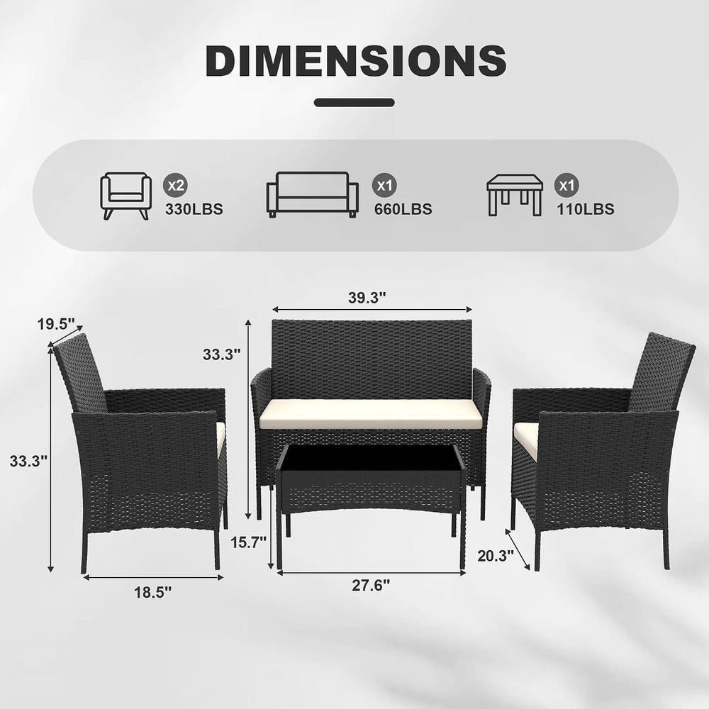 4-Piece Outdoor Patio Furniture Set, Wicker Furniture with Coffee Table, Mode...