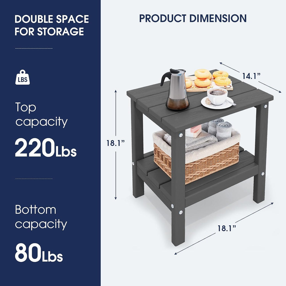 KINGYES Outdoor Side Table Set of 2, Double Layer Adirondack End Table- Gray