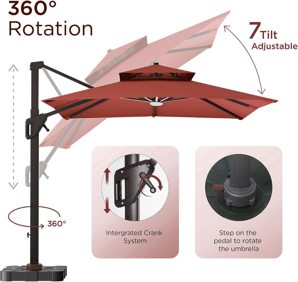 Deconk 10' X 13 'Patio Umbrella with LED Light Outdoor Cantilever Umb...