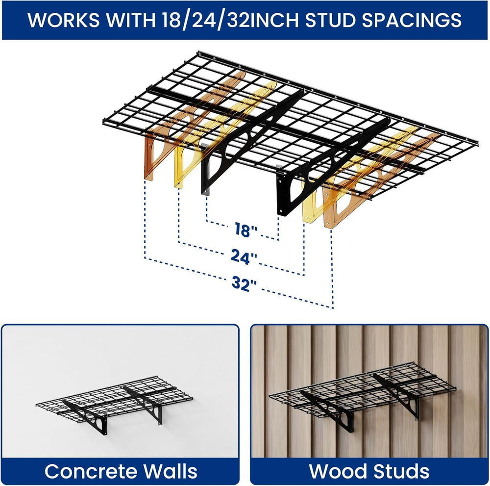FLEXIMOUNTS 1-Pack 2x4ft Garage Shelving Wall-Mounted Storage Rack, Black