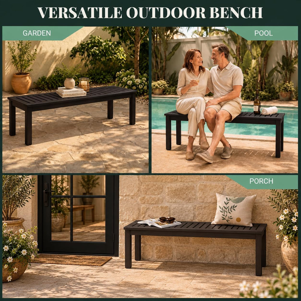 52" Backless Wood Bench Seat, Outdoor Garden Patio Bench, Entryway