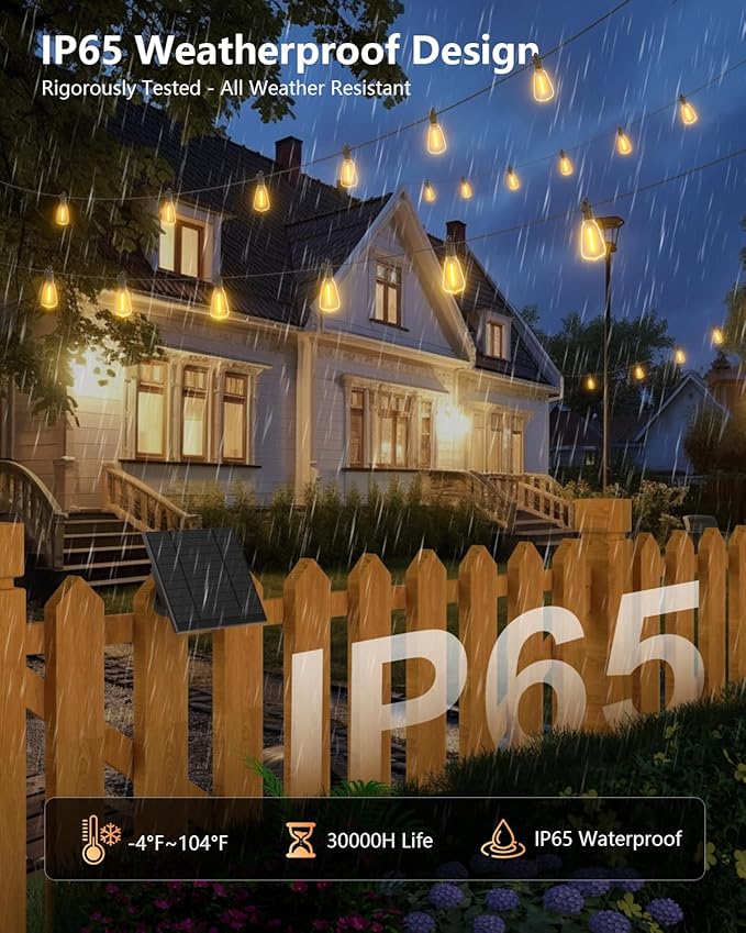 Brightown 100FT Solar String Lights Outdoor Waterproof with Remote, 31+2 LED ...