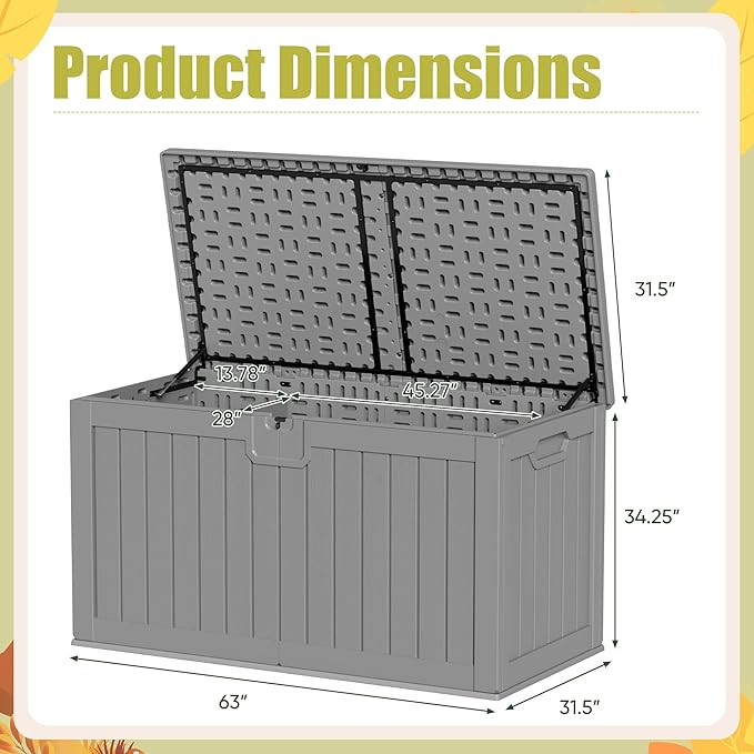 Devoko 240 Gallon Double-Wall Deck Box with Divider, Side Handles, Resin Outd...