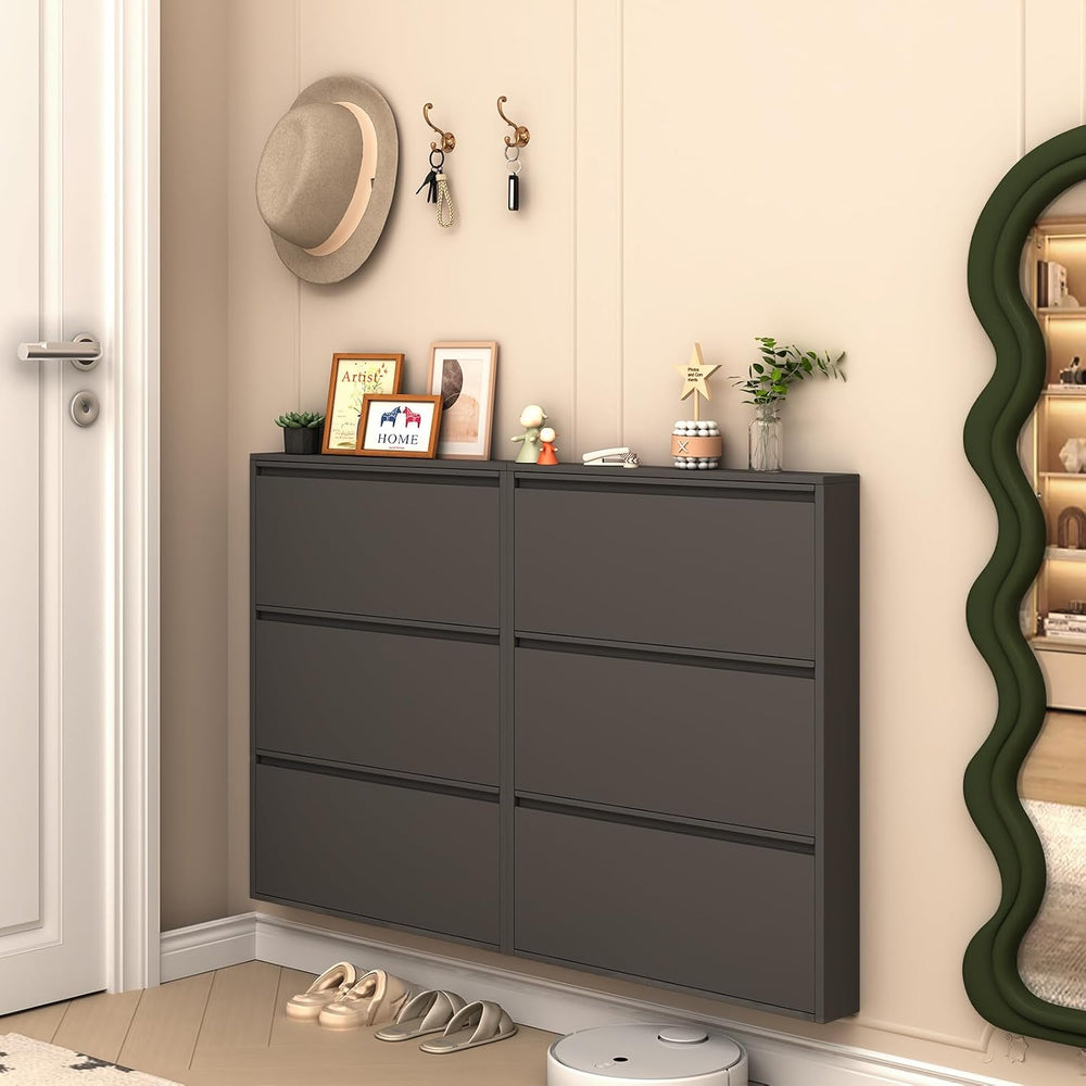 LUCYPAL Slim Shoe Cabinet,Metal Shoe Storage Cabinet for Entryway with 3 Flip...