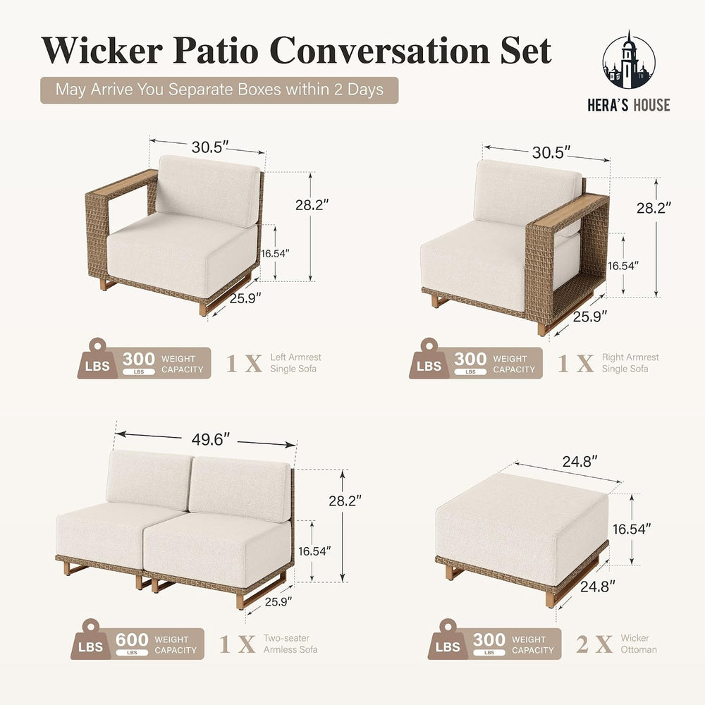 6pcs Patio Sectional Furniture Set with 10" Thick Cushions