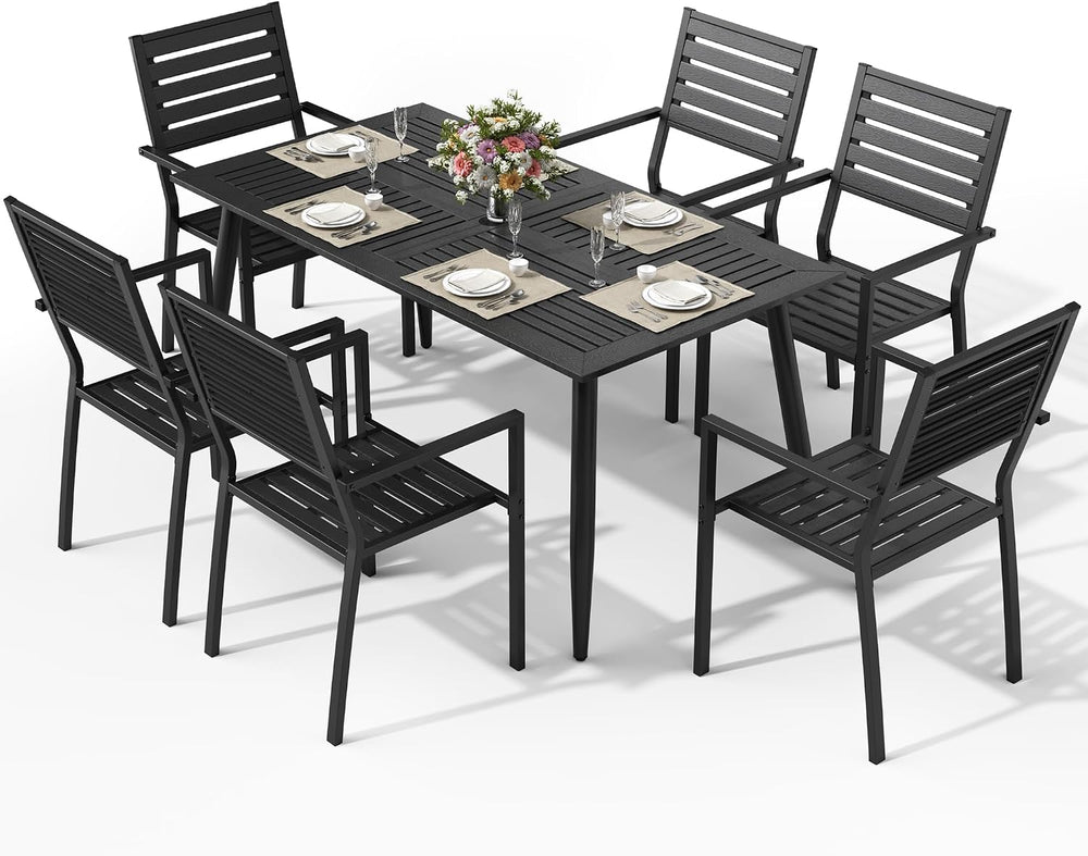 Pamapic 7-Piece HDPE Outdoor Dining Set, All-Weather Patio Furniture Set with...