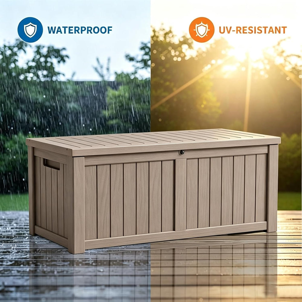 152 Gallon Resin Outdoor Storage Box, Waterproof Deck Box with Lockable Lid, ...