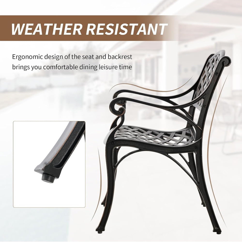 Outdoor Cast Aluminum Chairs Set of 2, Patio Dining Chair with Armrest, All-W...