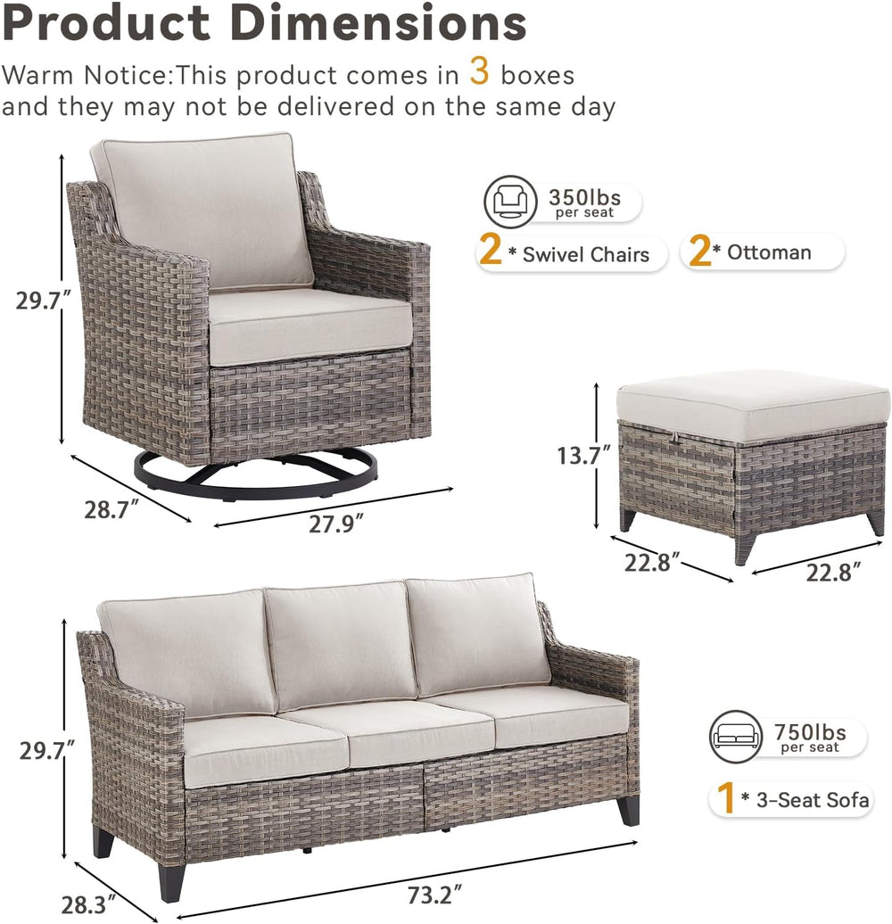 Outdoor Patio Furniture Set-5 Pieces All-Weather Wicker Outdoor Furniture wit...