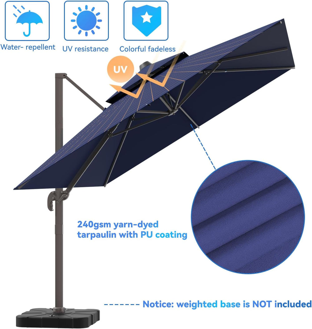 10x13FT Cantilever Outdoor Patio Umbrellas, Double Top Large Rectangle Umbrel...
