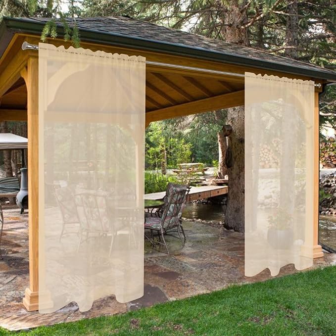 SpaceDresser Waterproof Outdoor Sheer Curtains for Patio - 4 Panels Rod Pocke...