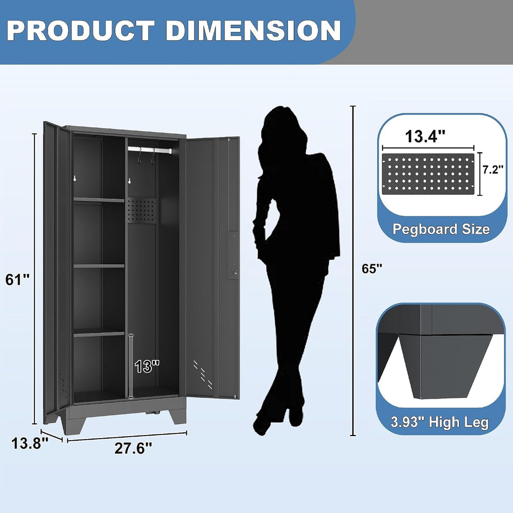 VASAAOSD 61" Broom Closet Storage Cabinet, Metal Garage Utility Cabinets