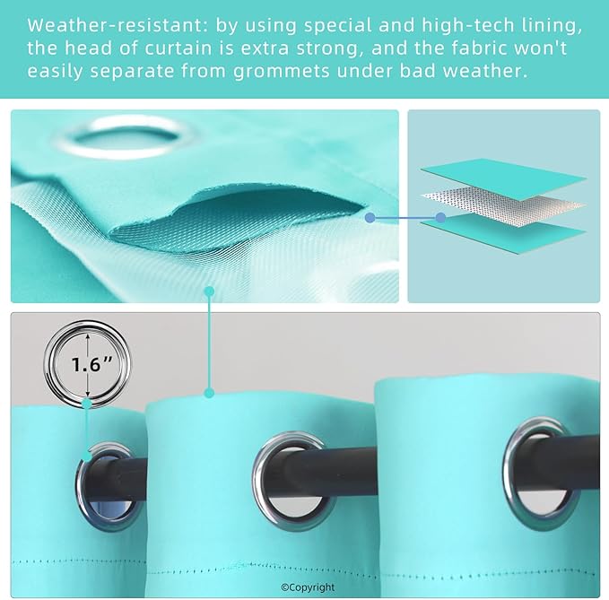 Waterproof Outdoor Curtain W84 x L120 - Grommet Top Sunlight Blocking Window ...