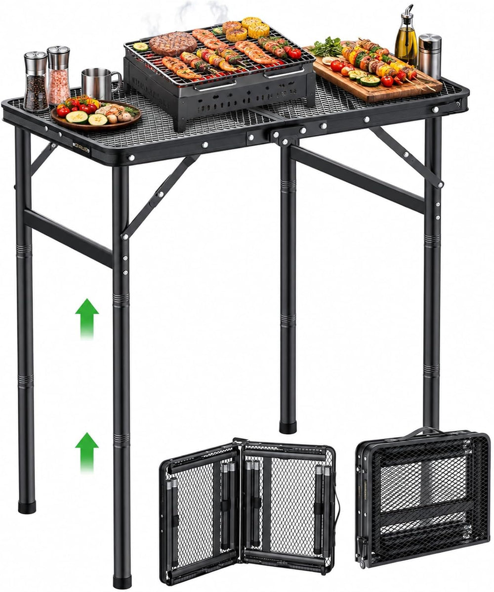GARLLEN Folding Grill Table 23.6" Lx15.7 W, 3 Adjustable Heights Max 29....