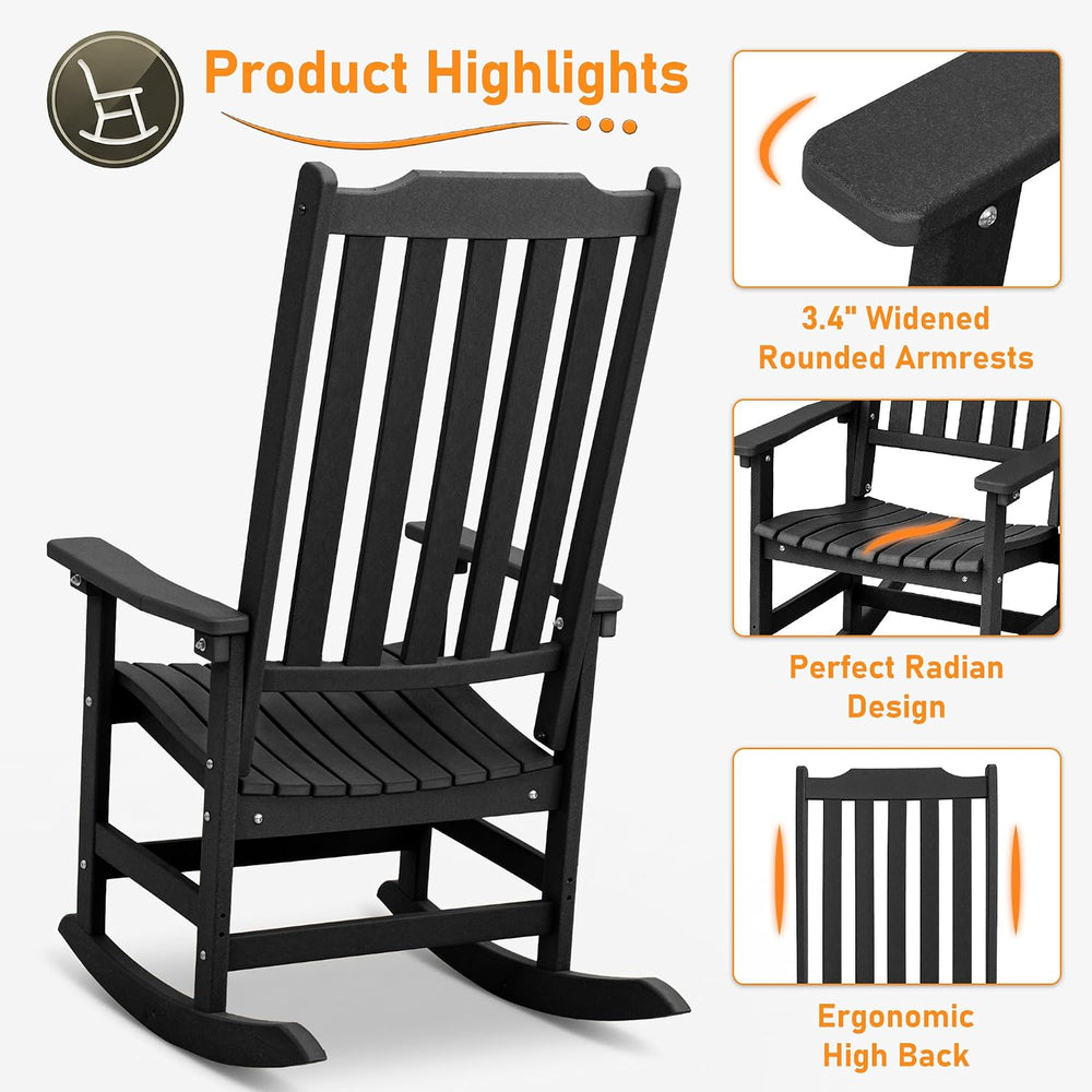 Oversized All-Weather Outdoor Rocking Chairs Set of 2, Patio Rocker
