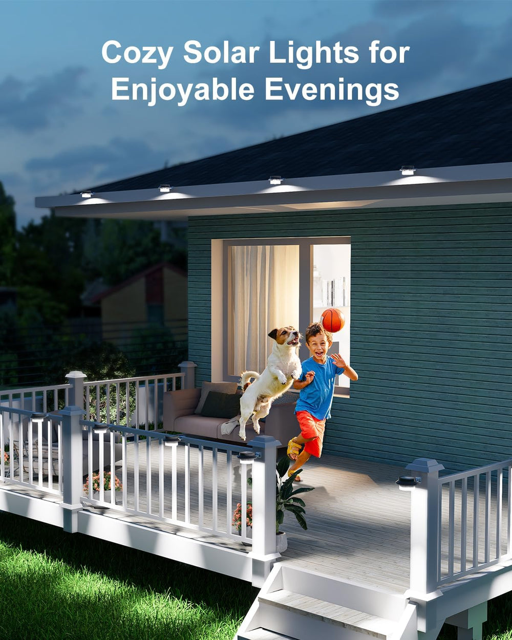 FALOVE 4 Pack Cool White Bright Solar Powered Gutter Mounted Lights Outdoor