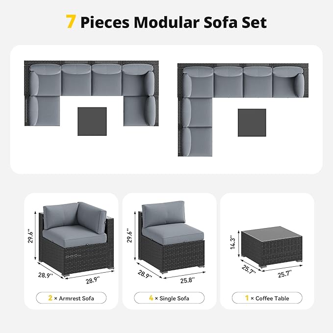 Aoxun Patio Furniture Set, 7 Piece Outdoor Sectional Sofas with Waterproof Co...