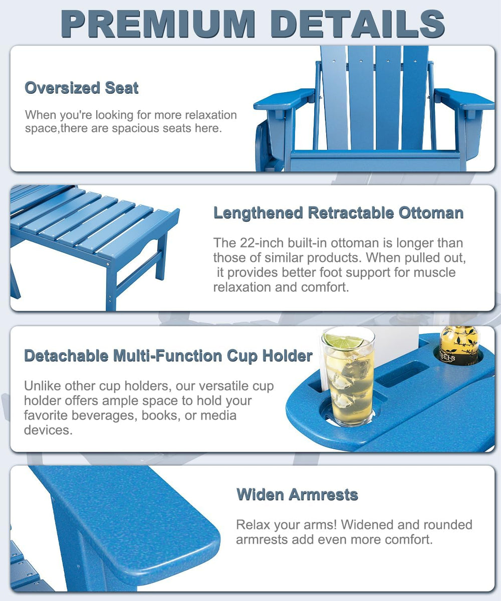 NAVINE Adjustable Adirondack Chair Set of 2 with Retractable Ottoman