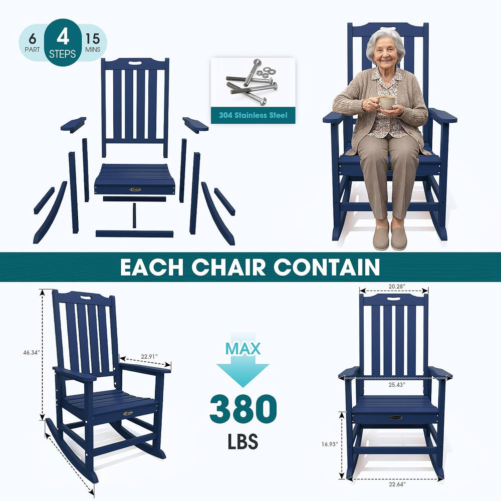 THOEOE Outdoor Rocking Chairs Set of 2, Oversized HDPE Patio Rockers