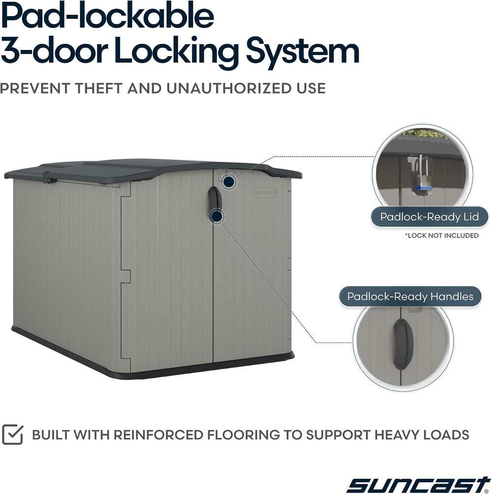 Suncast Horizontal Storage Shed, 98 Cu Ft, Resin, Glidetop, Sliding Lid