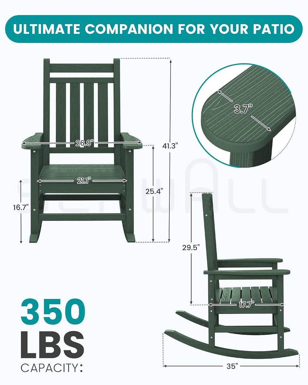 SERWALL HDPE Rocking Chair, Oversized Rocking Chair for Adults, Green