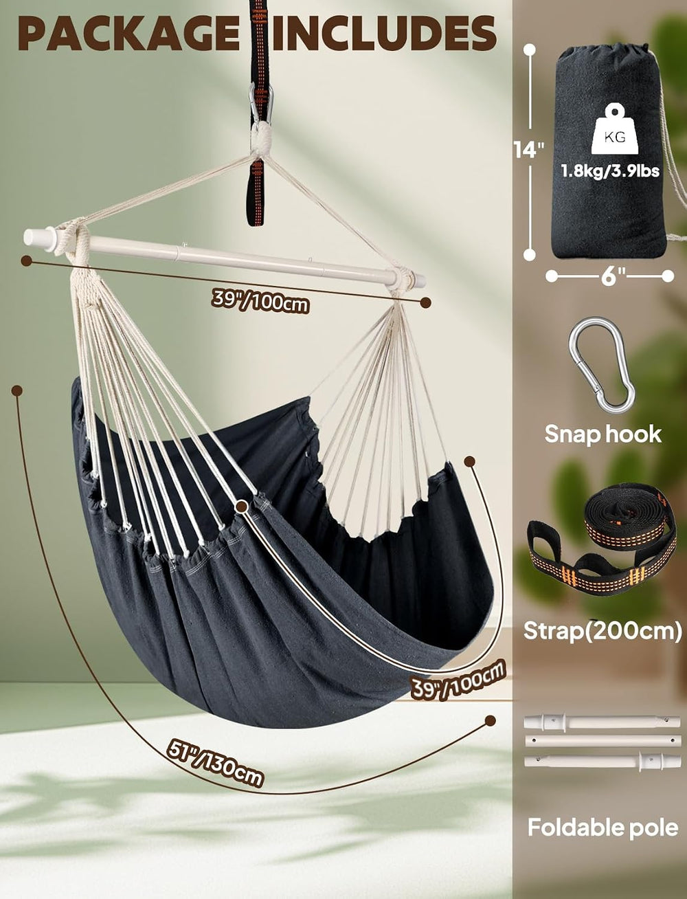 Chihee Hammock Chair Swing - Strong Metal, Collapsible, Portable, Max 500 lbs...