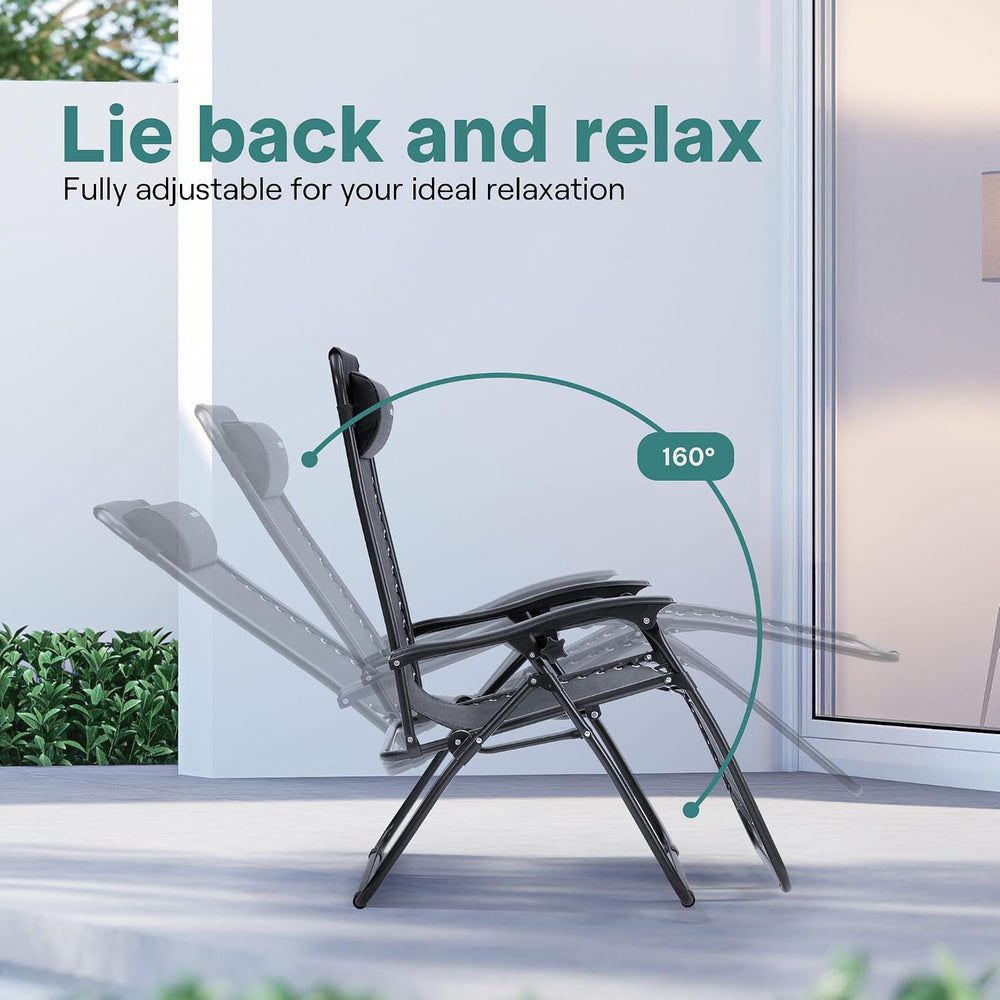 SereneLife Zero Gravity Outdoor Lounge Chairs 2 Pack – Folding Recliners with...