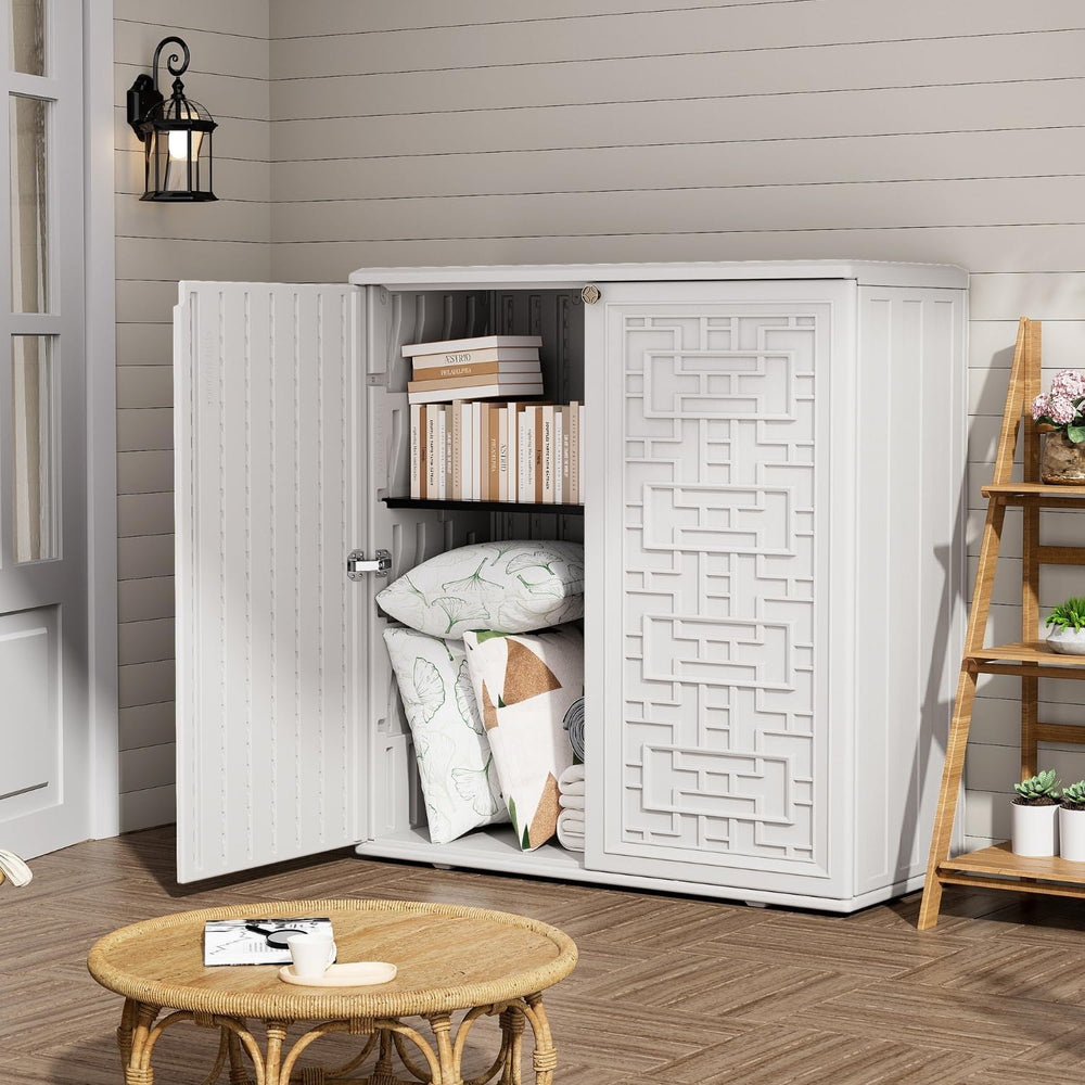 ZZM HDPE Outdoor Storage Shed, Outdoor Plastic Storage Cabinet, Horizontal Re...