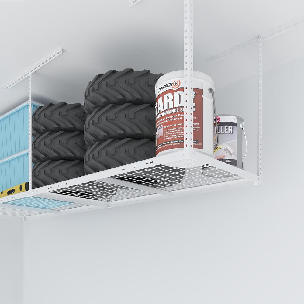 FLEXIMOUNTS 2x8 Overhead Garage Ceiling Storage Rack Organization, White