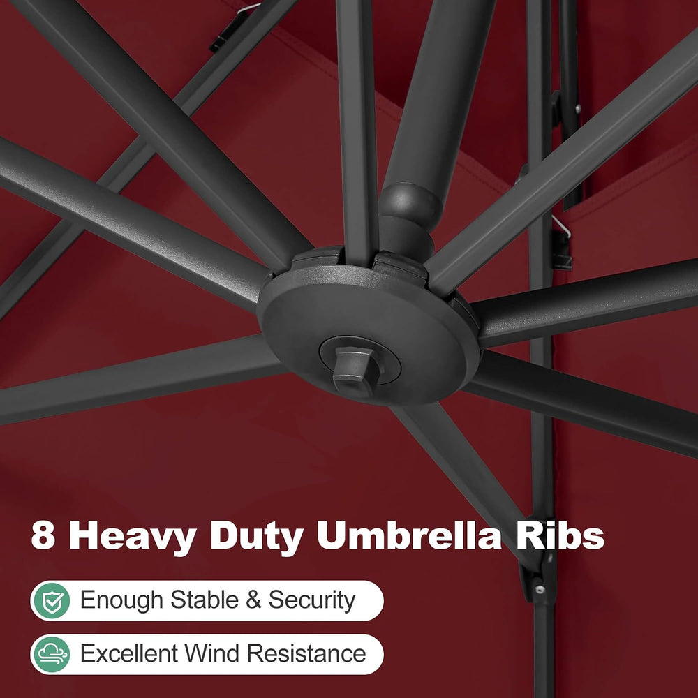 FLAME&SHADE Cantilever Patio Umbrella Outdoor, 8.2x8.2 FT Square, Burgundy