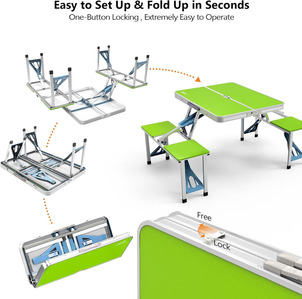 VINGLI 4Ft Portable Folding Picnic Table Camping Table Foldable Set with 4 Se...