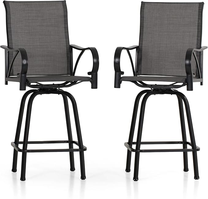 PHI VILLA Outdoor Bar Stools Swivel Set of 2, Outdoor Bar Height Tall Patio C...