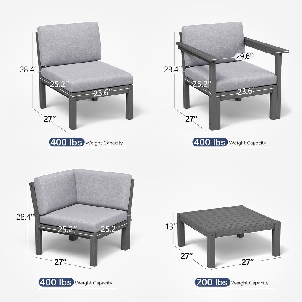 Stoog Patio Furniture Set, 6-Piece All-Weather Outdoor Sectional Sofa Set - M...