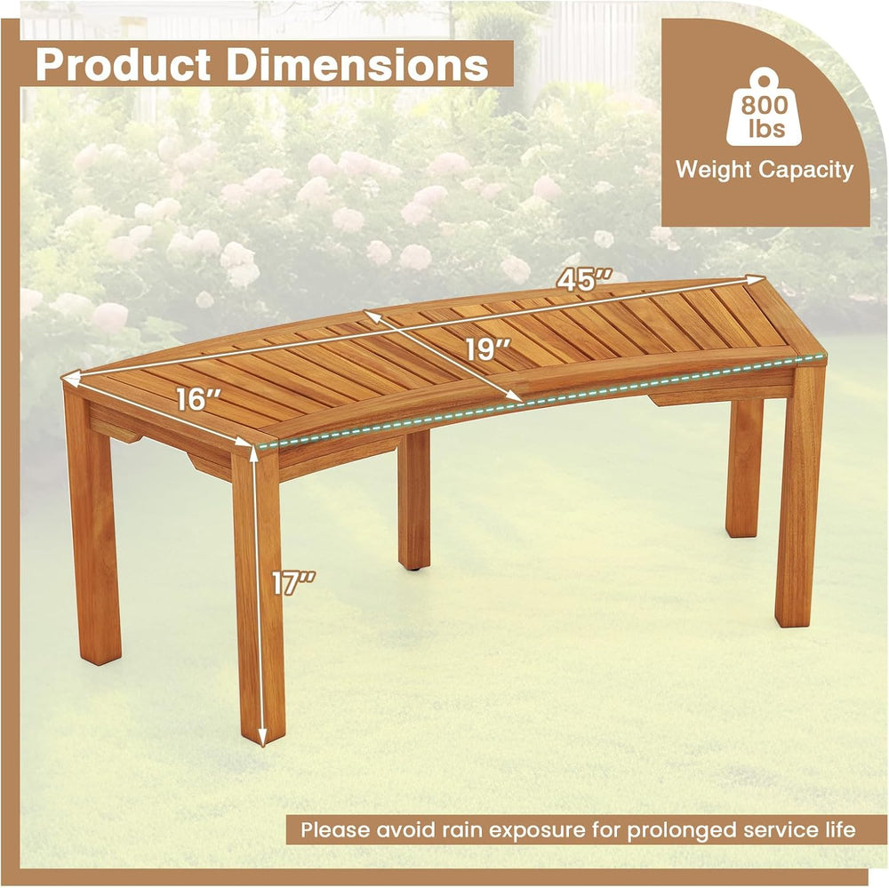 RELAX4LIFE Wooden Outdoor Curved Bench - Acacia Wood Garden Bench w/Slatted S...