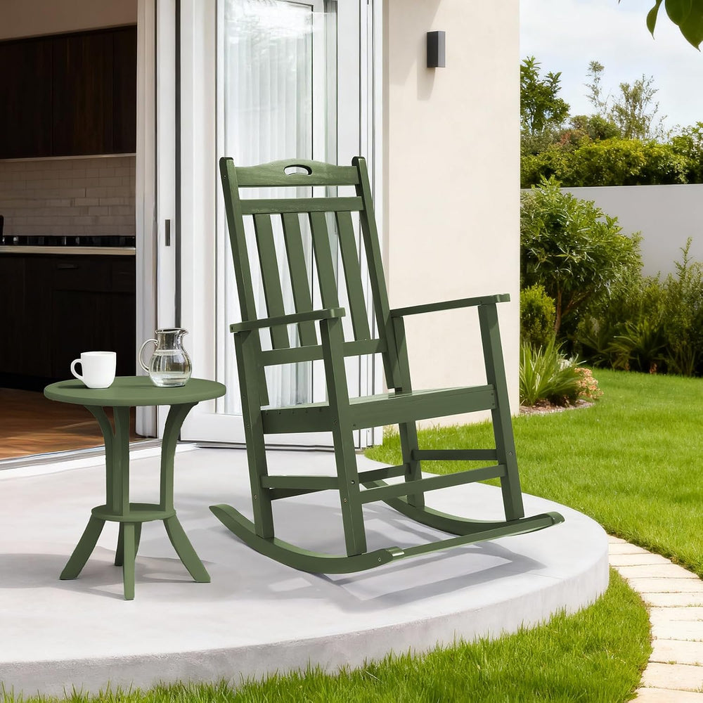 VINGLI Outdoor Rocking Chair with Footrest, Wooden Rocker Set of 2, Green