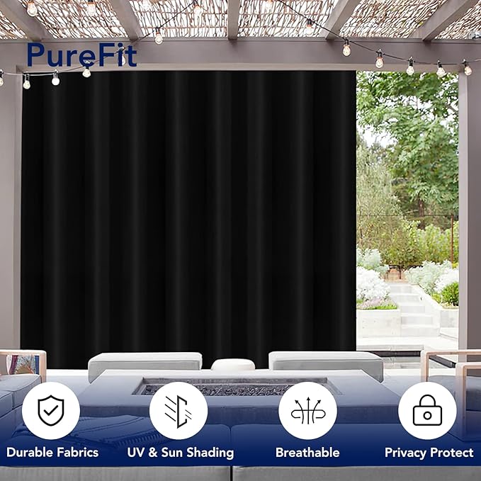 PureFit Outdoor Curtains for Patio Waterproof Weatherproof, UV Resistant Outs...