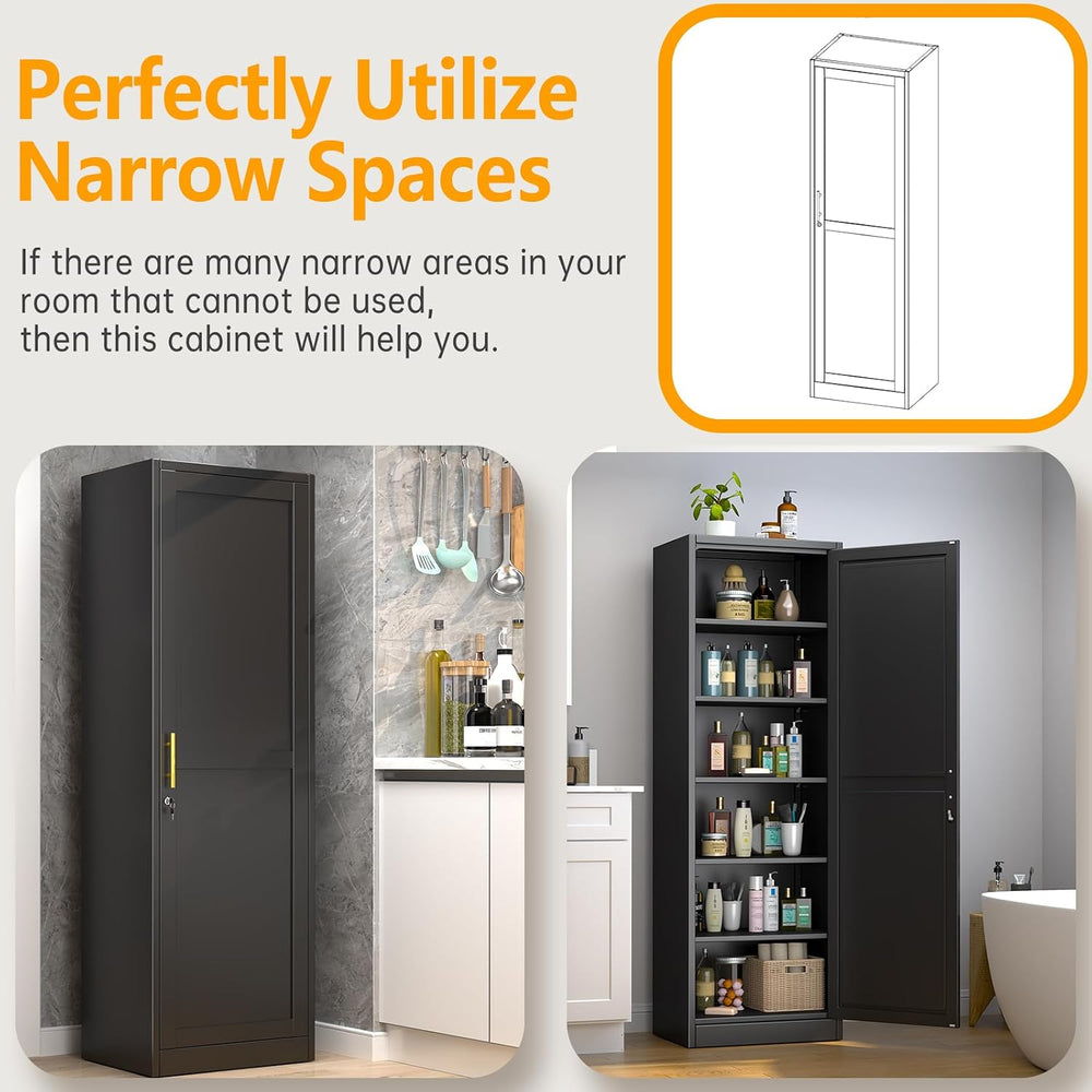 Ckzbx Metal Locker Tall Narrow Storage Cabinet, 67" H Locking Tool File ...