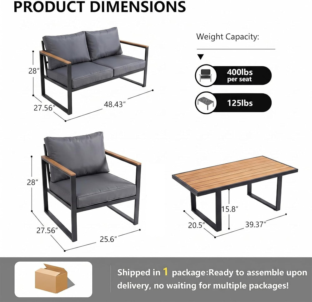 Modern Patio Furniture Set, 4 Pieces Outdoor Conversation Set