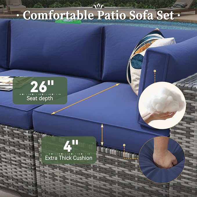 Aoxun 6 Piece Patio Furniture Set with Wide Armrests Wicker Rattan Outdoor Se...