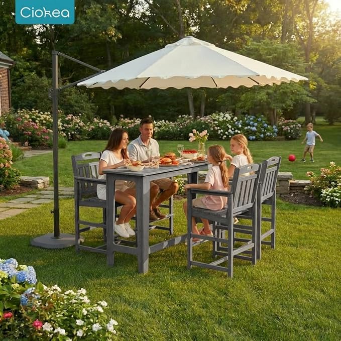 Ciokea 3 Pcs Outdoor Bar Height Table Set, 60" Extra Long Rectangle High...