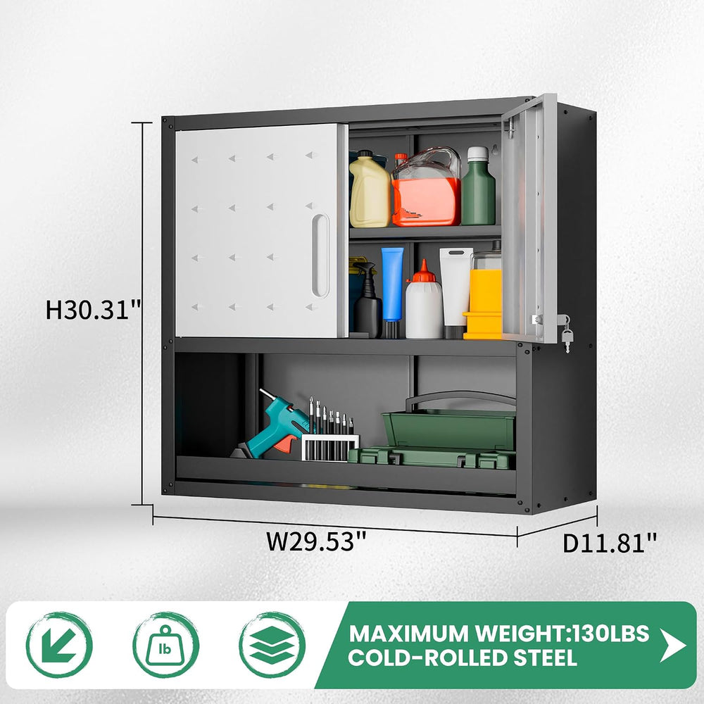 Garage Wall Cabinet,29.5" W Wall Mounted Garage Cabinets with Adjustable...