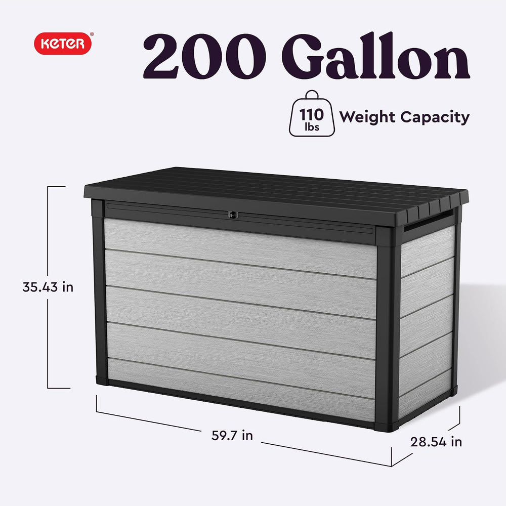 Keter Denali 200 Gallon Resin Large Deck Box with Double Wall 20mm Panels - P...