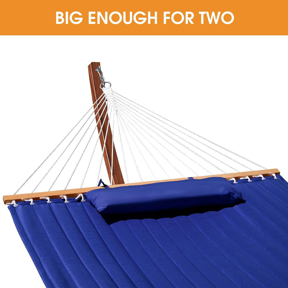 Lazy Daze Double Quilted Hammock with 13 ft Curved Steel Wood Grain Stand