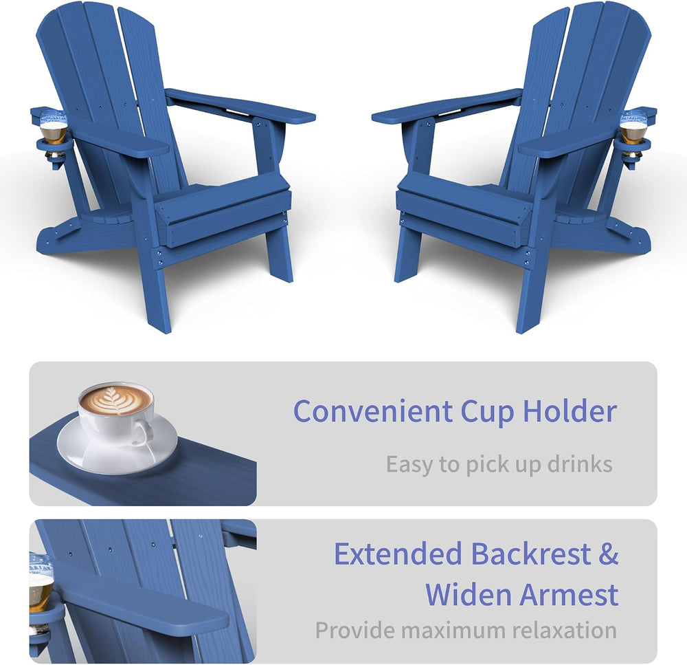 GLANC Folding Adirondack Chairs Set of 2, HDPE All-Weather Outdoor Patio Fire...