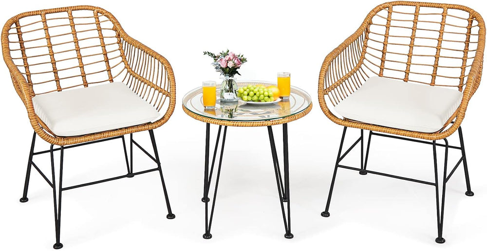 KOTEK 3 Pieces Patio Bistro Set with Seat Cushions, White