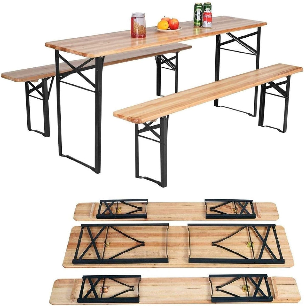 HAPPYGRILL 3 Pieces Outdoor Folding Picnic Table Bench Set