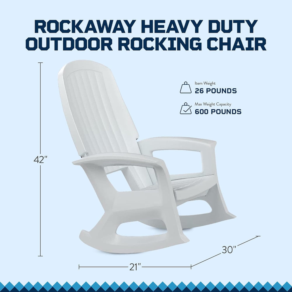 Semco Rockaway Heavy Duty All Weather Patio or Deck Rocking Chair, White