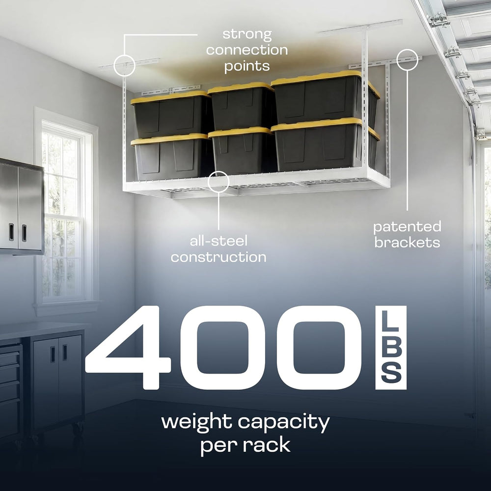 MonsterRax 3x6 Overhead Garage Storage Rack, White, 18"-33" Height