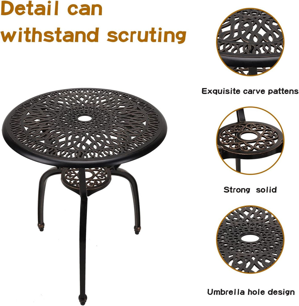 YKSY&YKSY 3-Piece Patio Bistro Furniture Set Cast-Aluminum Bistro Table S...